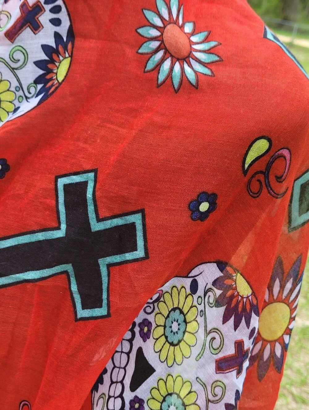 Day Of The Dead ~ Sugar Skull ~ Boho Red Infinity Scarf ❤️ GORGEOUS!!!
